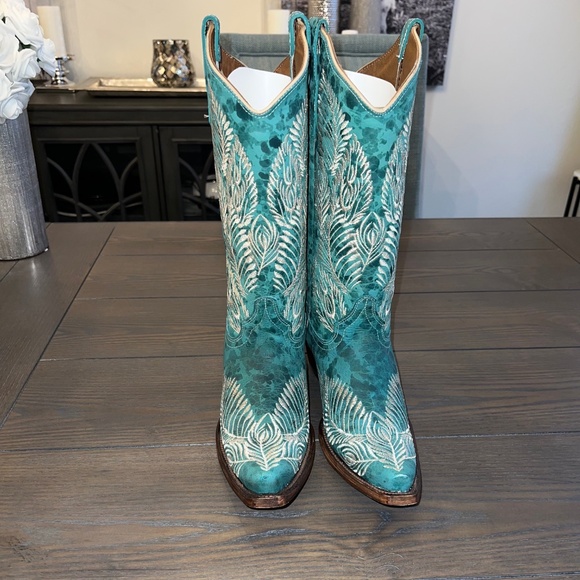 Corral Women's Embroidered Turquoise Distressed Cowgirl Boot Pointed Toe 10 - Picture 5 of 6